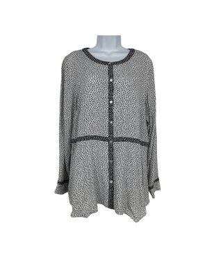 J. Jill Women's Ditsy Floral Button-Front Long Sleeve Top Black & White Size L